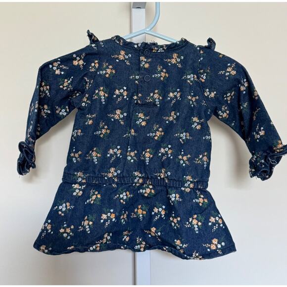 Delia's Baby Chambray Floral Dress 90s Y2K 3 - 6 Months EUC Ruffle Detail - Picture 2 of 6